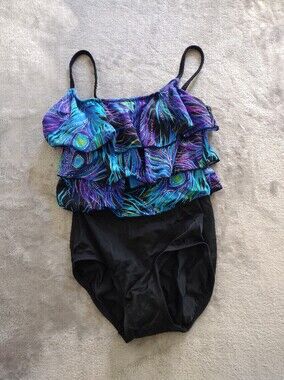 Vtg Longitude Robby Len Swimsuit Womens 8 Black One Piece Tummy Control NEW